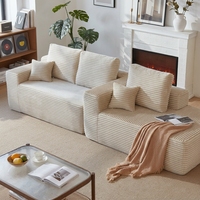 Sofa Seksional Modern Japandi Corduroy 3 Bagian, Modular, Dapat Dibalik, dengan Penyimpanan Samping Berisi Spons, untuk Ruang Tamu