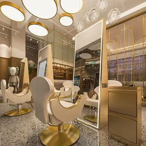 Hochwertiger Friseur Friseursalon schwarz und gold Boden aufrecht großer Spiegel führte Salon Schönheits spiegel für Hongkong