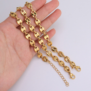 Colliers et Bracelets Chaîne Grains <span class=keywords><strong>de</strong></span> <span class=keywords><strong>Café</strong></span> en Acier Inoxydable Bijoux Inaltérables Plaqué <span class=keywords><strong>Or</strong></span> 18 Carats pour Hommes et Femmes - Product Image 5