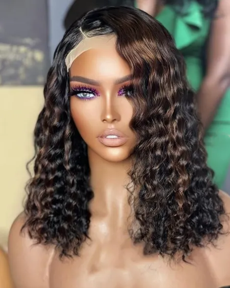 पूर्व Plucked ब्राजील मानव बाल पारदर्शी फीता सामने काले महिलाओं के लिए Wigs