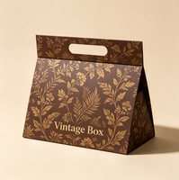Boîte cadeau triangulaire pliable GOTOP avec imprimé floral vintage sur toute la surface, logo estampé à chaud et poignée découpée, 100 pièces