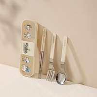Ensemble de couverts Snoopys en acier inoxydable 304, fourchette, cuillère, baguettes portables avec étui, ustensiles de voyage réutilisables