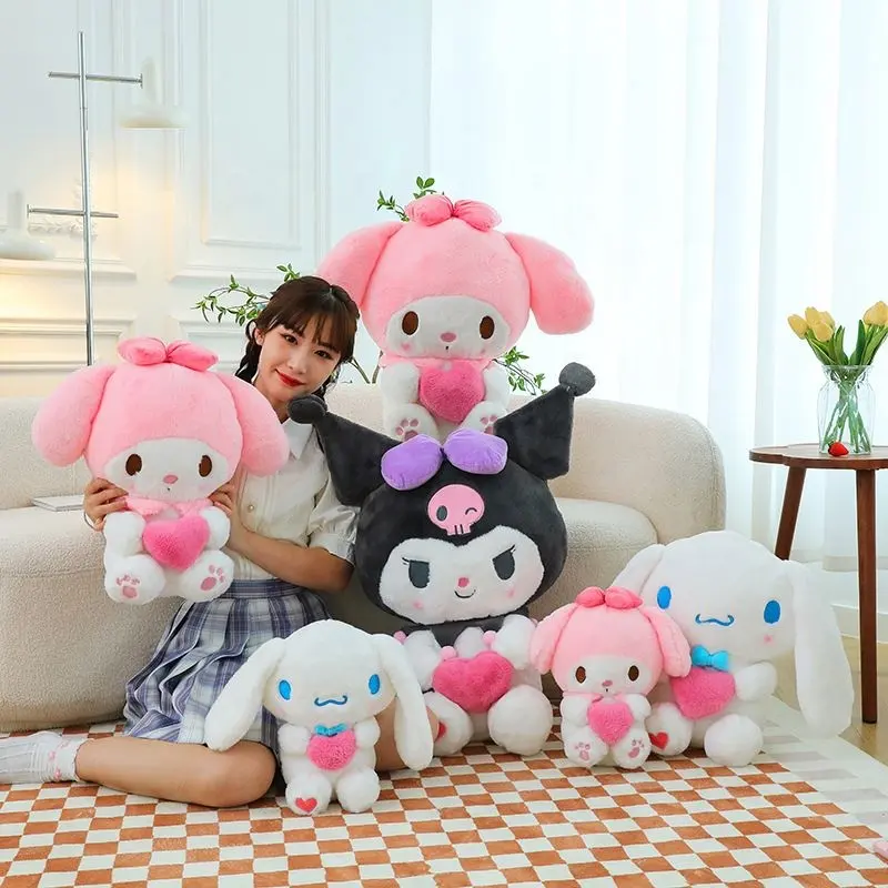 New Sanrioed Stuffed Plush Toys Hugging Heart Kawaii Soft Pillow Plush Toy Sanrioed Kuromi My Melody Cinnamoroll Plushies