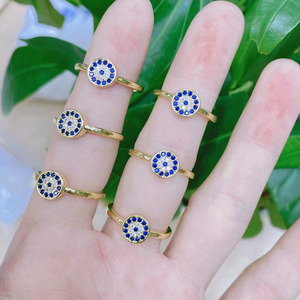 RM1511 Dainty Tiny Mini Mimaliste 18k Plaqué Or CZ Diamant Zircon Bleu Turc <span class=keywords><strong>Grec</strong></span> Evil Eyes Bonne Chance Anneaux De Protection - Product Image 2
