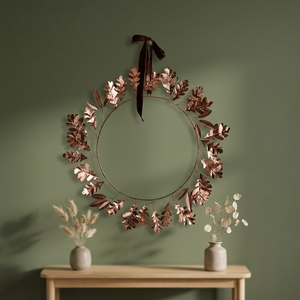 Guirnalda Decorativa Redonda Rústica Hecha a Mano con Hojas de Roble y Cobre, Sin Iluminación, Pieza Única - Product Image 5