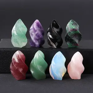 Small Crystal Flame Carvings Natural Stones Mini Crystal Crafts Fire Flame Shaped Torch Point for Gifts