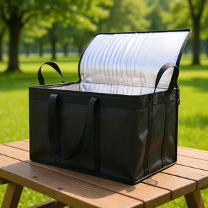 กระเป๋าเก็บความร้อนสำหรับส่งอาหาร ขนาด 15 x 10 x 10 นิ้ว สีดำ พร้อมซิปปิด สำหรับใช้งานกลางแจ้ง - Product Image 2