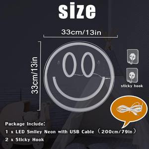 Enseigne néon LED visage souriant pour décoration murale, intensité réglable, jaune/rose, étanche IPX3, pour centres commerciaux et usage domestique - Product Image 3