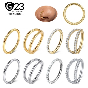 JiaXin Anneau segmenté articulé en titane ASTM F136, double anneau de nez, boucles d'oreilles à charnière pour lobe d'oreille, tragus, hélix, cartilage, daith, <span class=keywords><strong>conch</strong></span> - Product Image 1
