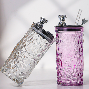 Hete Hamervormige Heldergroene Glazen Bekermokken 400Ml Tumbler Helderbruine Glazen Waterflessen Met Stro En Schattige Berendeksels - Product Image 6
