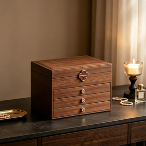 Boîte de rangement à bijoux en bois écologique haut de gamme personnalisée par le fournisseur, à quatre niveaux, avec serrure, pour boucles d'oreilles, colliers, bagues, bracelets, montres - Product Image 3