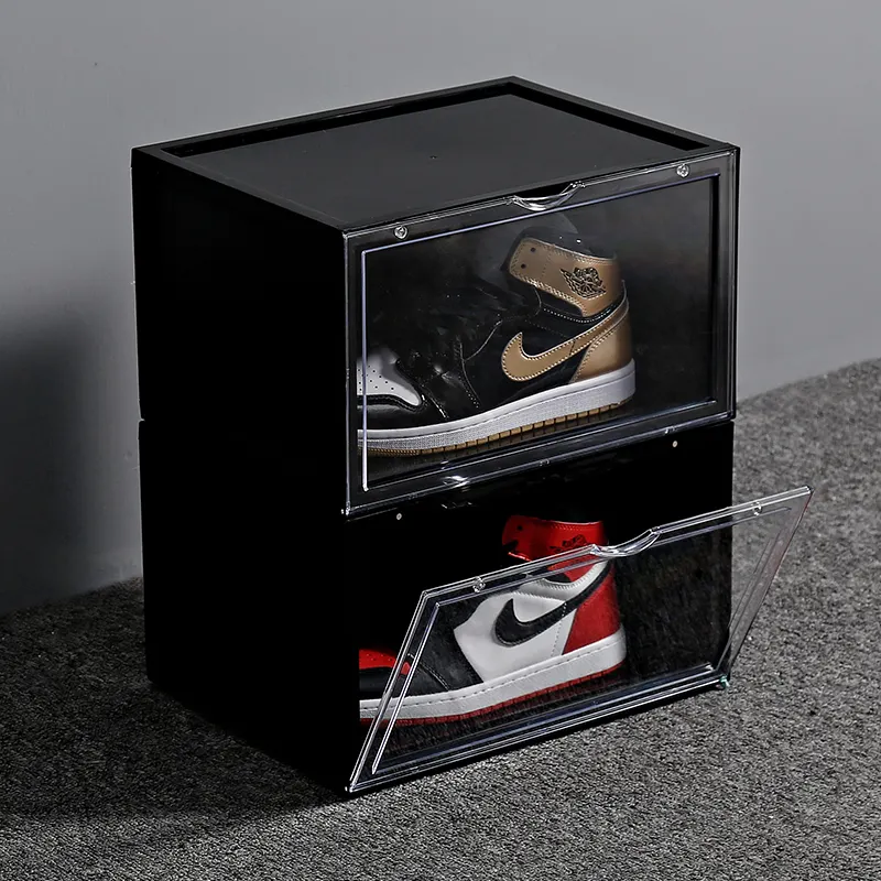 Transparent Basketball Shoes Collection Display Cabinet для Men, Clear Plastic Stackable Sneaker Boxes, Pull Down Door