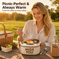 Boîte à lunch carrée en acier inoxydable AHLE1060/304, design mignon, compatible micro-ondes, grande capacité, avec poignée, conteneur repas isotherme, boîte bento pour extérieur