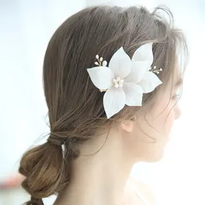 Fashion Hair Accessories Silk Handmade Pink Flower Headband Pearl Wedding Headdress Accessories Jewelry Hair Clip For Girls