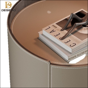 Italian Designer <strong>Bedside</strong> <strong>Table</strong> in <strong>Minimalist</strong> Style Luxury Modern Saddle Leather Storage with Solid Wood Bedroom Furniture - Product Image 6