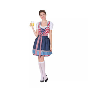 Disfraz de Cervecería Bávara para Mujer, Vestido Tradicional de Oktoberfest, Dirndl a Cuadros Rojo y Azul, Talla Adulto, Hecho en Alemania, 65% de Tela Alemana - Product Image 5