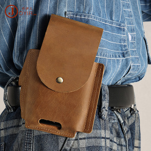 Bolso de cintura para teléfono móvil de cuero genuino para hombre con cinturón, diseño retro para uso diario - Product Image 1
