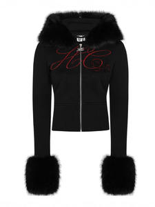 Y2k abbigliamento con cappuccio giacca di pelliccia tinta unita a contrasto cerniera con cappuccio maglione lungo Cardigan pantaloni a vita alta Casual sport - Product Image 6