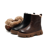 Bottes de neige pour femmes en cuir avec semelle en caoutchouc épaissie, doublure douce et respirante, fermeture éclair latérale, mode automne/hiver