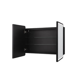 Armoire à pharmacie rectangulaire à double porte noire à montage en surface, avec cadre en métal, armoire de salle de bain arrondie avec miroir en acier - Product Image 6