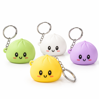 Porte-clés Squishy Fidget Lumineux en Silicone, 5 cm, en forme de Boulette de Dessin Animé (Bao Food), avec Clochette, Jouet Anti-stress pour Enfants et Adultes