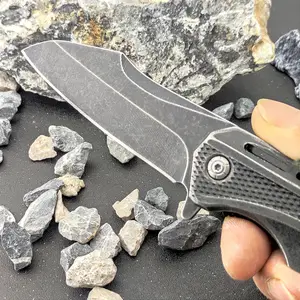 Folding Pocket Knife Stone Wash Steel Handle Hunting Survival Outdoor With Belt Cilp Knife Hand Tools