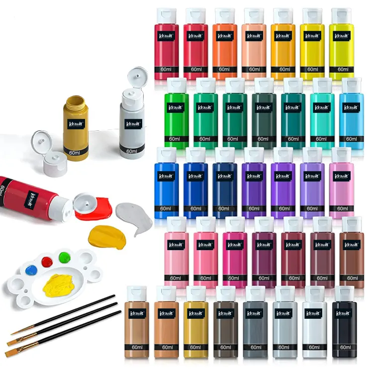 Groothandel Professionele 60Ml Kunstenaar Acryl Verf Art Set 24 Kleuren Flessen Voor Schilderen