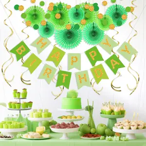 Klassieke Groene Verjaardagsfeestartikelen Verjaardagsdecoratie Gelukkige Verjaardag Banners Met Papieren Waaier En Slinger