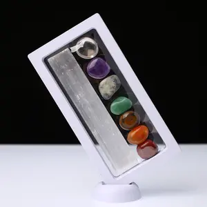 New Arrival Crystal Gift Set Seven Chakra Crystal Stone In Display Frame for Rough Art & Collectible