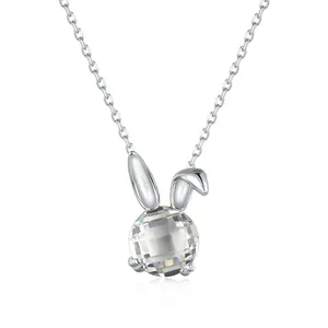 Dylam Design élégant Bijoux fins Collier à maillons en argent S925 plaqué or 18K Zodiac Rabbit Crystal Pendant Necklace