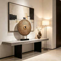 Sculpture abstraite en fer forgé sur mesure en forme de disque de monnaie, statue de table, ornement décoratif d'intérieur pour hôtel, villa, entrée, par un designer