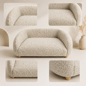 Canapé pour animaux de compagnie modulaire luxueux et mignon, inclinable, 70x50x30cm, housse amovible et lavable, pieds en bois antidérapants, matériau boule, lit pour chien et chat - Product Image 2