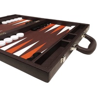 Grand jeu de société classique Plateau de backgammon brun foncé Points blancs et oranges Ensemble de backgammon en cuir de qualité supérieure de 18 pouces