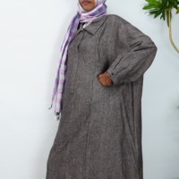 Robe longue ample en lin crêpe marron, col chemise, demi-boutonnage, couleur unie, style abaya modeste, pour femmes musulmanes, usage quotidien, OEM, simple