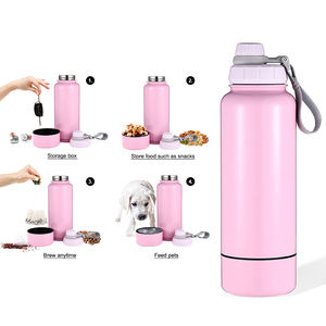 Botella de agua de acero inoxidable con aislamiento al vacío de doble pared Premium para mascotas y humanos, tapa con logotipo personalizado con Base de cuenco para perros desmontable - Product Image 2