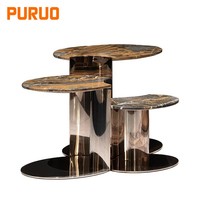 Table basse en marbre moderne et créative PURUO avec design en bois, meuble élégant pour salon, table centrale pour usage domestique