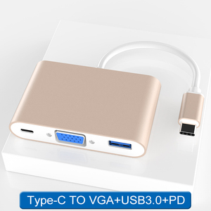 อะแดปเตอร์แปลง USB 3.0 Type C เป็น VGA 3 in 1 ฮับ USB พร้อมพอร์ตชาร์จ PD สำหรับ <span class=keywords><strong>Apple</strong></span> Macbook <span class=keywords><strong>Chromebook</strong></span> แล็ปท็อป โปรเจคเตอร์ - Product Image 2