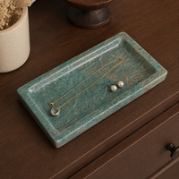 Organisateur de bijoux rectangulaire de luxe en marbre vert, étanche et écologique, idéal pour baptême ou retraite