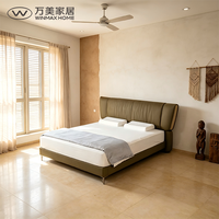Lit rembourré en cuir véritable de luxe, style minimaliste moderne, taille King Queen, pour chambre à coucher, V468