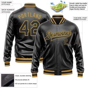 Veste de baseball universitaire personnalisée en similicuir unisexe, style bomber à boutons-pression, pour l'automne, décontractée - Product Image 2