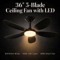 Ventilateur de suspension électrique de 36 pouces avec design à pales larges, éclairage 60W/30W et fort débit d'air pour la décoration intérieure domestique
