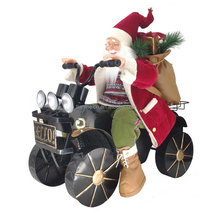 60cm Led Christmas Ornament Musical Animated Santa Claus Sitting on Motorbike with Warm Holiday Figurine Decoration Home