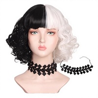Kit d'accessoires de costume : Perruque courte noire et blanche, masque pour les yeux, gants rouges, accessoires de fumée pour jeu de rôle adulte