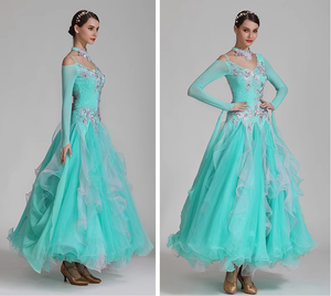 Nuovissimo abito da <span class=keywords><strong>ballo</strong></span> valzer a maniche lunghe di alta qualità da <span class=keywords><strong>ballo</strong></span> moderno danza latina grazioso gonna fluente da donna - Product Image 5