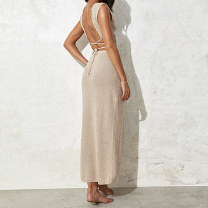 Summer New Style Hollow Bikini Cover-up <span class=keywords><strong>Gilet</strong></span> deux-pièces Jupe longue à lacets Jupe de <span class=keywords><strong>plage</strong></span> croisée pour femmes - Product Image 4