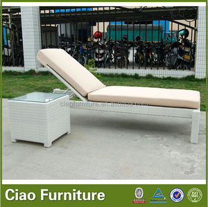 Chaise longue de jardin en rotin avec coussin, design simple, pour balcon, piscine, plage, cour, club - Product Image 5