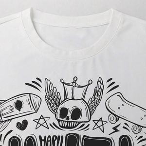 เสื้อยืดผ้าฝ้าย100% โอเวอร์ไซซ์สีขาวกระเป๋าสะพายไหล่ดีไซน์ทรงครอปพิมพ์ลายกราฟิกดิจิตอล - Product Image 4