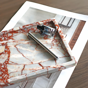 Sang Trọng Tự Nhiên Hình Chữ Nhật Calacatta Đá Cẩm Thạch Đỏ Phục Vụ Khay Trang Trí Thực Phẩm Trái Cây Đồ Trang Sức Hiển Thị Khay Cho Giáng Sinh Trang Trí Nội Thất - Product Image 4