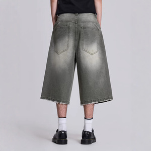 <span class=keywords><strong>Jean</strong></span> droit ample rétro européen et américain pour homme, taille mi-haute, jacquard nylon/coton, style urbain, printemps, Instagram Short - Product Image 2