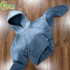 Hoodie surdimensionné court coupe carrée en coton épais 500 g/m² <span class=keywords><strong>bleu</strong></span> <span class=keywords><strong>marine</strong></span> délavé vintage pour <span class=keywords><strong>homme</strong></span>, style tie-dye - Product Image 3